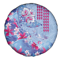 Hawaiian Tribal Manta Ray Spare Tire Cover Kakau Tattoo and Flowers Surfing Waves Pattern Soft Color LT03 - Polynesian Pride