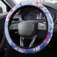 Hawaiian Tribal Manta Ray Steering Wheel Cover Kakau Tattoo and Flowers Surfing Waves Pattern Soft Color LT03 - Polynesian Pride