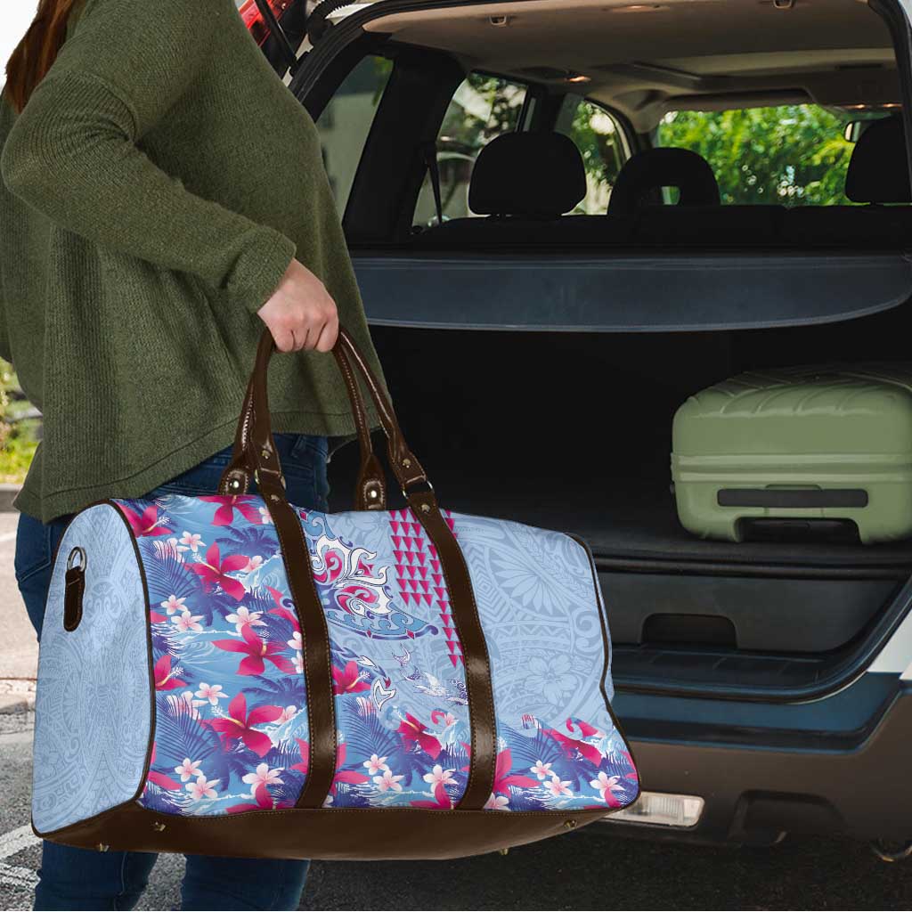 Hawaiian Tribal Manta Ray Travel Bag Kakau Tattoo and Flowers Surfing Waves Pattern Soft Color LT03 - Polynesian Pride