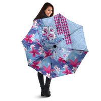 Hawaiian Tribal Manta Ray Umbrella Kakau Tattoo and Flowers Surfing Waves Pattern Soft Color