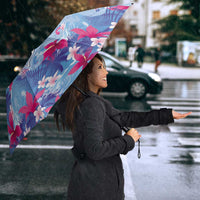 Hawaiian Tribal Manta Ray Umbrella Kakau Tattoo and Flowers Surfing Waves Pattern Soft Color