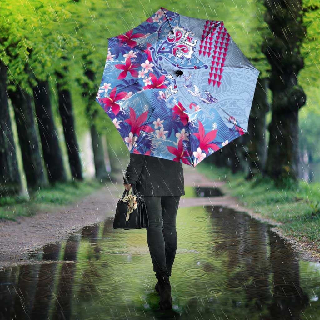 Hawaiian Tribal Manta Ray Umbrella Kakau Tattoo and Flowers Surfing Waves Pattern Soft Color