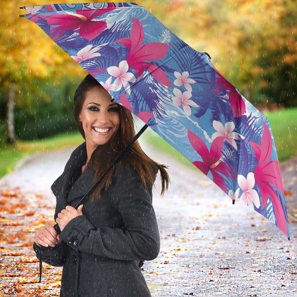 Hawaiian Tribal Manta Ray Umbrella Kakau Tattoo and Flowers Surfing Waves Pattern Soft Color