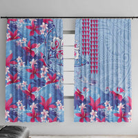 Hawaiian Tribal Manta Ray Window Curtain Kakau Tattoo and Flowers Surfing Waves Pattern Soft Color