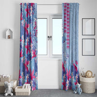 Hawaiian Tribal Manta Ray Window Curtain Kakau Tattoo and Flowers Surfing Waves Pattern Soft Color