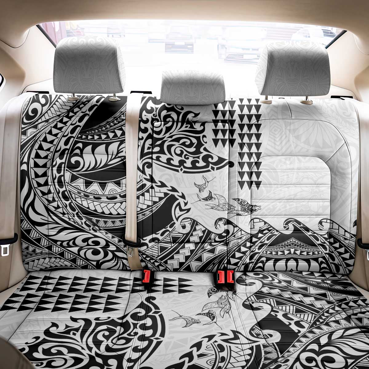 Hawaiian Tribal Manta Ray Back Car Seat Cover Kakau Tattoo and Polynesian Art Motif Pattern LT03 - Polynesian Pride