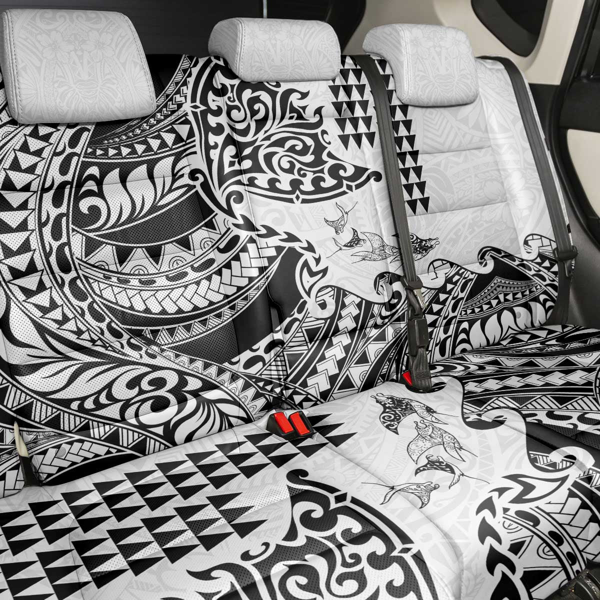 Hawaiian Tribal Manta Ray Back Car Seat Cover Kakau Tattoo and Polynesian Art Motif Pattern LT03 - Polynesian Pride