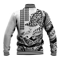Hawaiian Tribal Manta Ray Baseball Jacket Kakau Tattoo and Polynesian Art Motif Pattern
