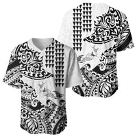 Hawaiian Tribal Manta Ray Baseball Jersey Kakau Tattoo and Polynesian Art Motif Pattern