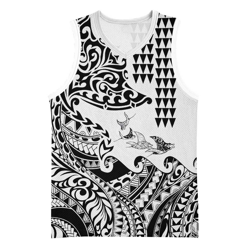 Hawaiian Tribal Manta Ray Basketball Jersey Kakau Tattoo and Polynesian Art Motif Pattern