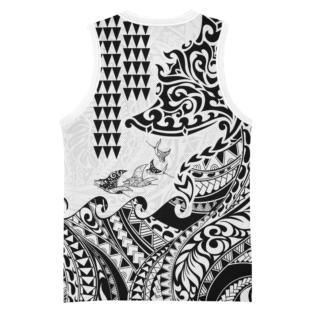 Hawaiian Tribal Manta Ray Basketball Jersey Kakau Tattoo and Polynesian Art Motif Pattern