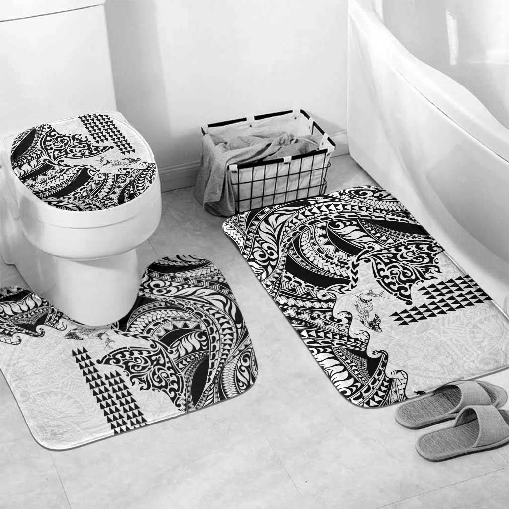 Hawaiian Tribal Manta Ray Bathroom Set Kakau Tattoo and Polynesian Art Motif Pattern