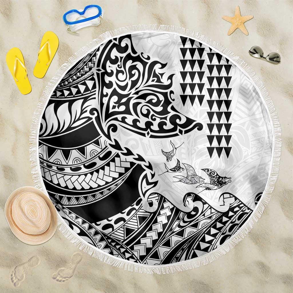 Hawaiian Tribal Manta Ray Beach Blanket Kakau Tattoo and Polynesian Art Motif Pattern LT03 One Size 150cm Multicolor - Polynesian Pride
