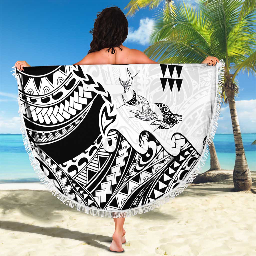 Hawaiian Tribal Manta Ray Beach Blanket Kakau Tattoo and Polynesian Art Motif Pattern