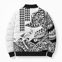 Hawaiian Tribal Manta Ray Bomber Puffer Jacket Kakau Tattoo and Polynesian Art Motif Pattern