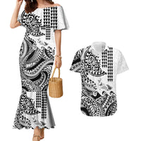 Hawaiian Tribal Manta Ray Couples Matching Mermaid Dress and Hawaiian Shirt Kakau Tattoo and Polynesian Art Motif Pattern LT03 Multicolor - Polynesian Pride