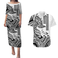 Hawaiian Tribal Manta Ray Couples Matching Puletasi and Hawaiian Shirt Kakau Tattoo and Polynesian Art Motif Pattern LT03 Multicolor - Polynesian Pride