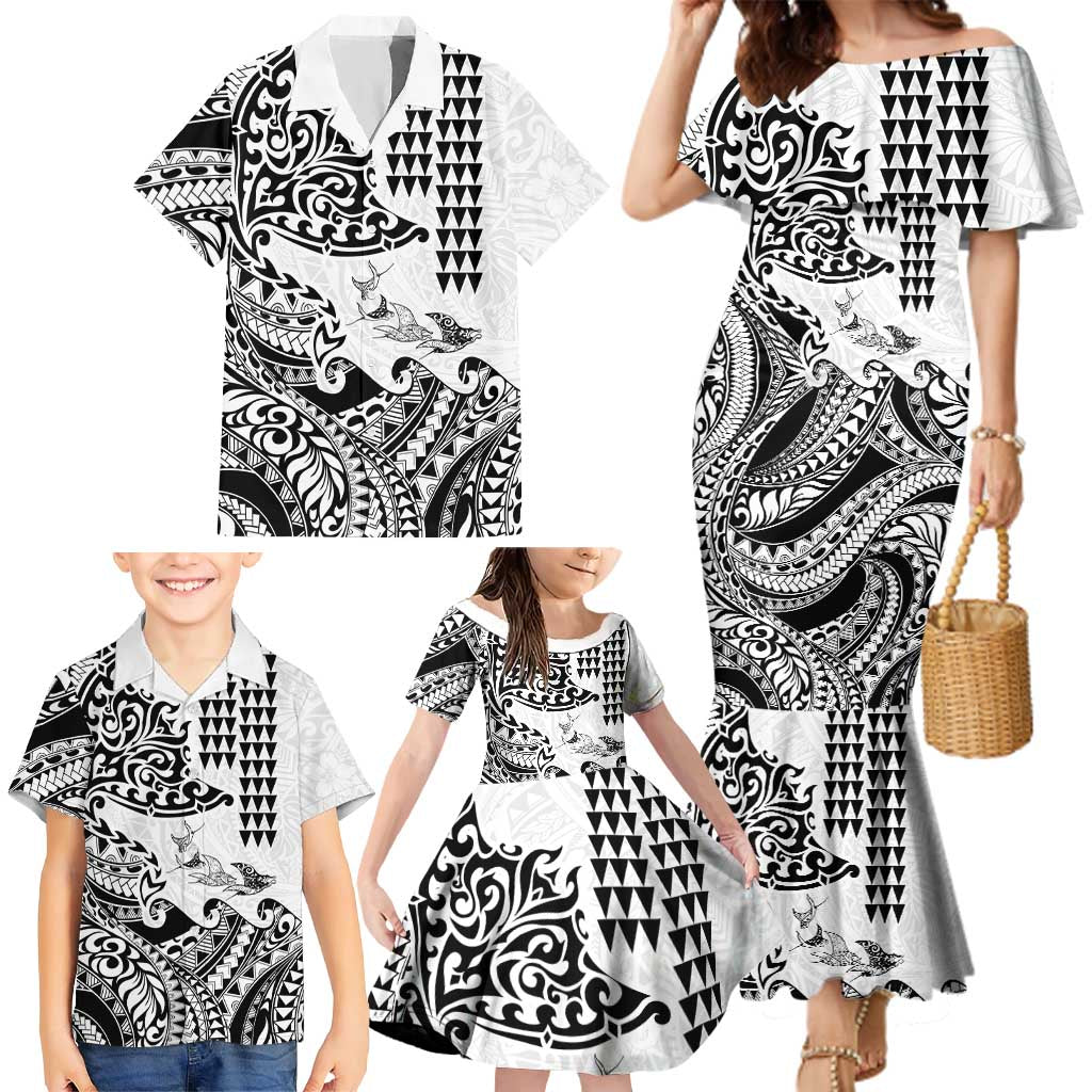 Hawaiian Tribal Manta Ray Family Matching Mermaid Dress and Hawaiian Shirt Kakau Tattoo and Polynesian Art Motif Pattern LT03 - Polynesian Pride