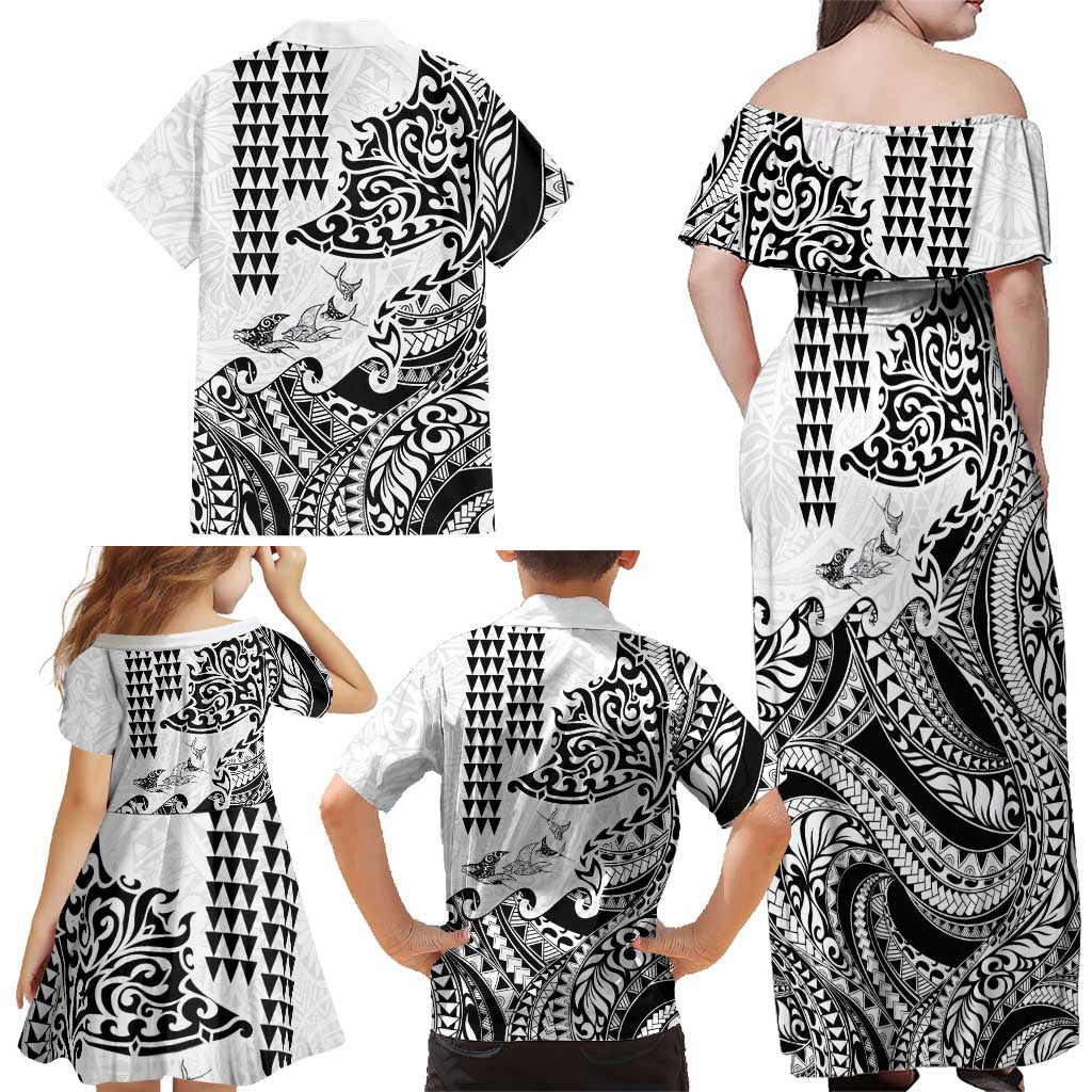 Hawaiian Tribal Manta Ray Family Matching Off Shoulder Maxi Dress and Hawaiian Shirt Kakau Tattoo and Polynesian Art Motif Pattern LT03 - Polynesian Pride