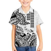Hawaiian Tribal Manta Ray Family Matching Off Shoulder Short Dress and Hawaiian Shirt Kakau Tattoo and Polynesian Art Motif Pattern LT03 Son's Shirt Multicolor - Polynesian Pride