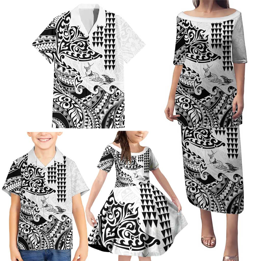 Hawaiian Tribal Manta Ray Family Matching Puletasi and Hawaiian Shirt Kakau Tattoo and Polynesian Art Motif Pattern LT03 - Polynesian Pride