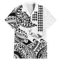 Hawaiian Tribal Manta Ray Family Matching Puletasi and Hawaiian Shirt Kakau Tattoo and Polynesian Art Motif Pattern LT03 Dad's Shirt - Short Sleeve Multicolor - Polynesian Pride