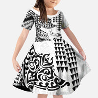 Hawaiian Tribal Manta Ray Family Matching Short Sleeve Bodycon Dress and Hawaiian Shirt Kakau Tattoo and Polynesian Art Motif Pattern LT03 Daughter's Dress Multicolor - Polynesian Pride