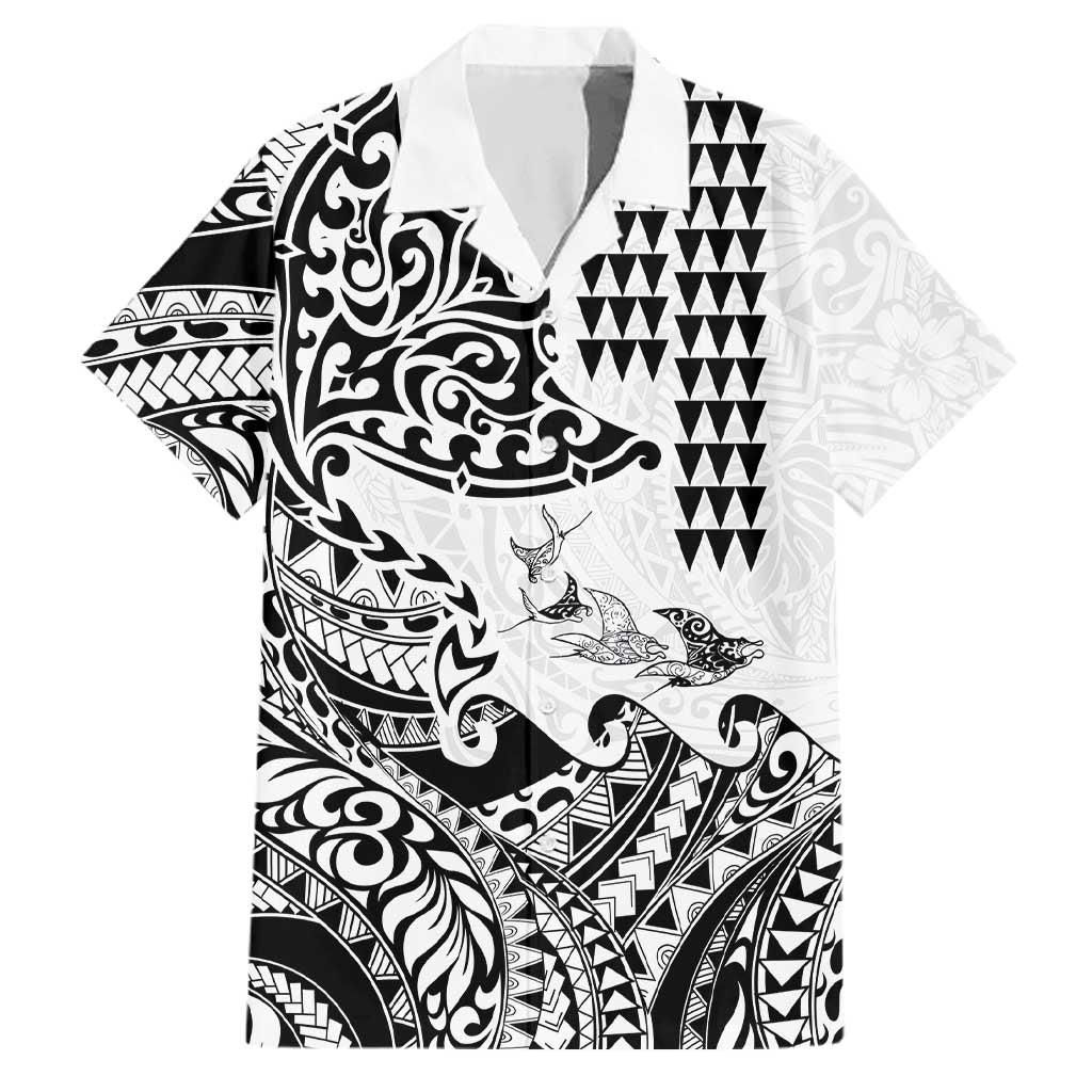 Hawaiian Tribal Manta Ray Family Matching Tank Maxi Dress and Hawaiian Shirt Kakau Tattoo and Polynesian Art Motif Pattern LT03 Dad's Shirt - Short Sleeve Multicolor - Polynesian Pride