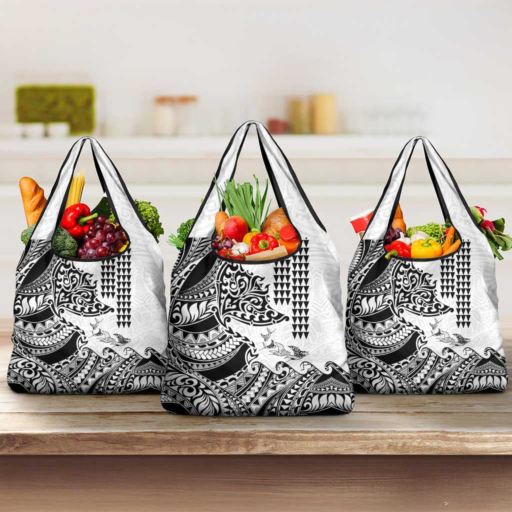 Hawaiian Tribal Manta Ray Grocery Bag Kakau Tattoo and Polynesian Art Motif Pattern