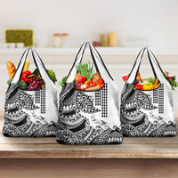 Hawaiian Tribal Manta Ray Grocery Bag Kakau Tattoo and Polynesian Art Motif Pattern