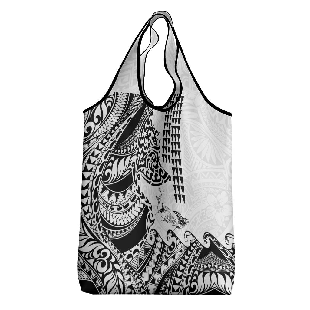 Hawaiian Tribal Manta Ray Grocery Bag Kakau Tattoo and Polynesian Art Motif Pattern
