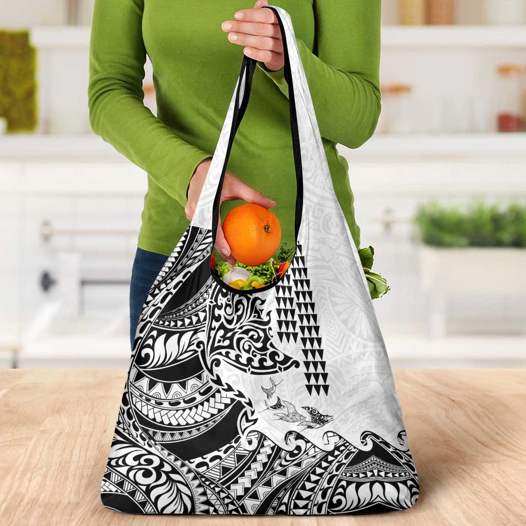 Hawaiian Tribal Manta Ray Grocery Bag Kakau Tattoo and Polynesian Art Motif Pattern
