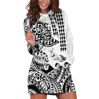 Hawaiian Tribal Manta Ray Hoodie Dress Kakau Tattoo and Polynesian Art Motif Pattern
