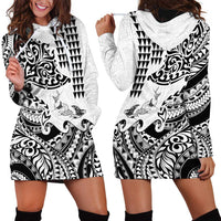 Hawaiian Tribal Manta Ray Hoodie Dress Kakau Tattoo and Polynesian Art Motif Pattern