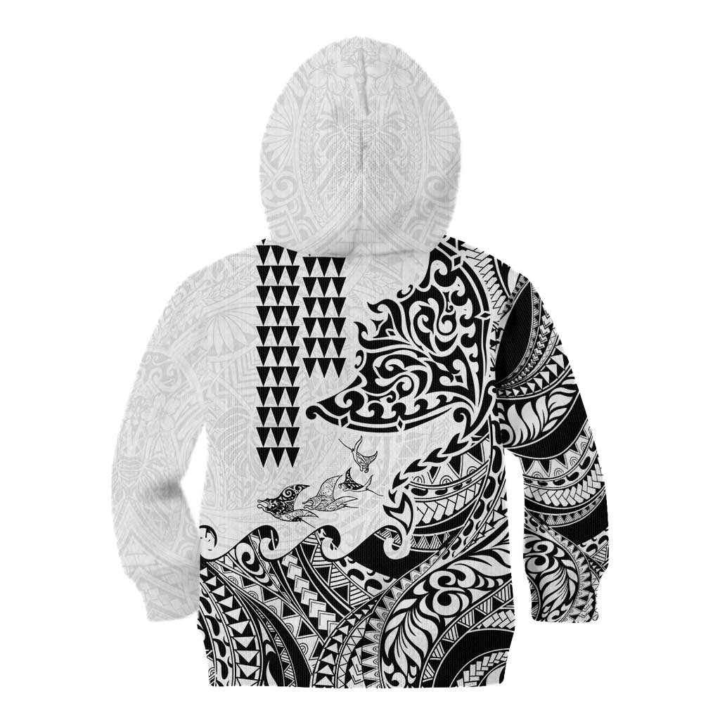 Hawaiian Tribal Manta Ray Kid Hoodie Kakau Tattoo and Polynesian Art Motif Pattern LT03 - Polynesian Pride