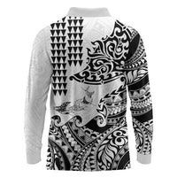 Hawaiian Tribal Manta Ray Long Sleeve Polo Shirt Kakau Tattoo and Polynesian Art Motif Pattern LT03 - Polynesian Pride