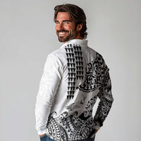 Hawaiian Tribal Manta Ray Long Sleeve Polo Shirt Kakau Tattoo and Polynesian Art Motif Pattern LT03 - Polynesian Pride