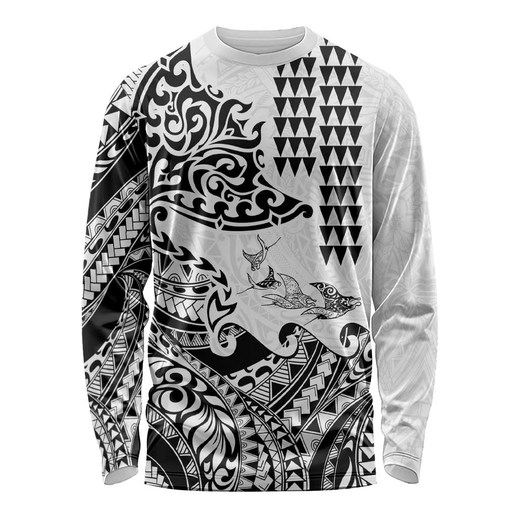 Hawaiian Tribal Manta Ray Long Sleeve Shirt Kakau Tattoo and Polynesian Art Motif Pattern LT03 Unisex Multicolor - Polynesian Pride