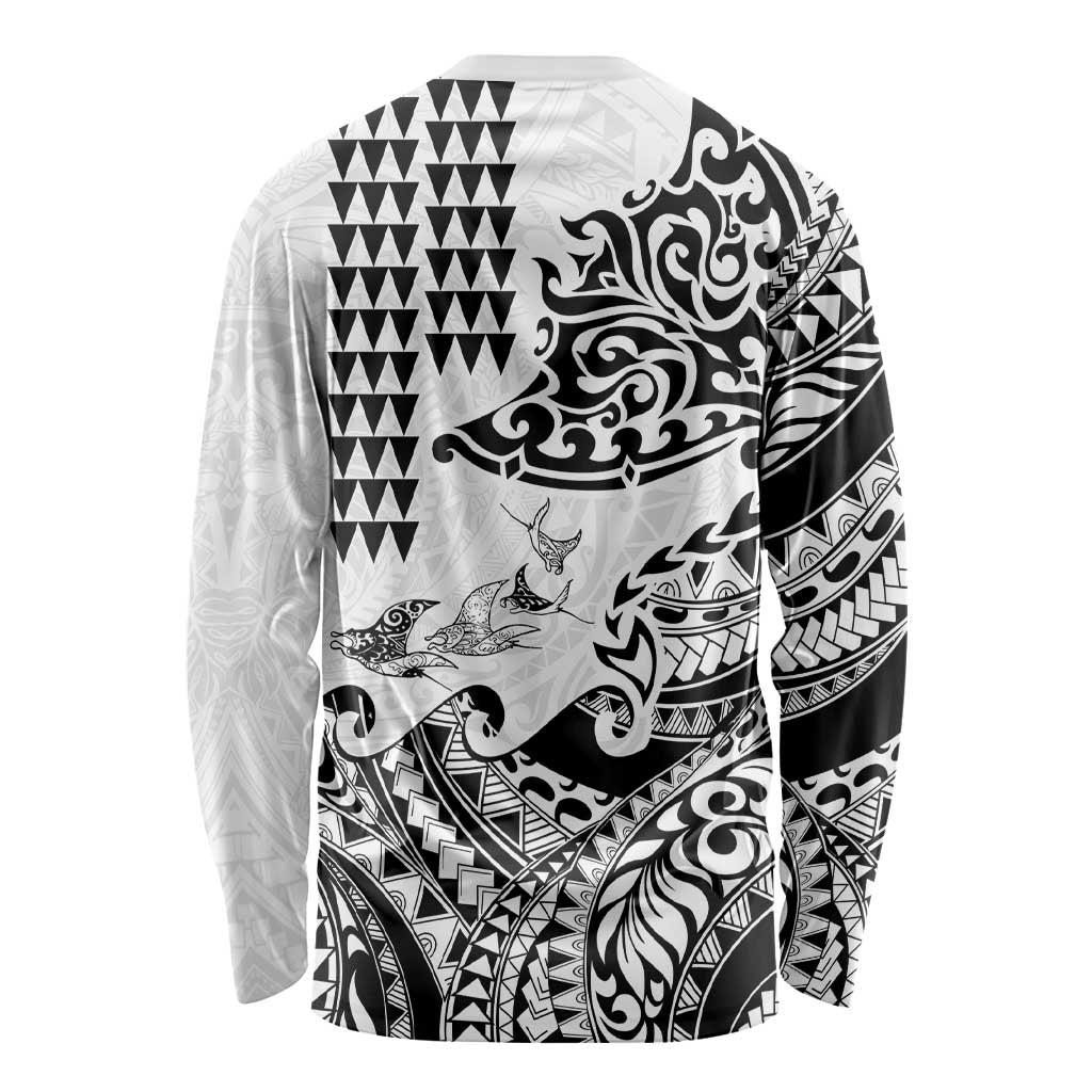 Hawaiian Tribal Manta Ray Long Sleeve Shirt Kakau Tattoo and Polynesian Art Motif Pattern LT03 - Polynesian Pride