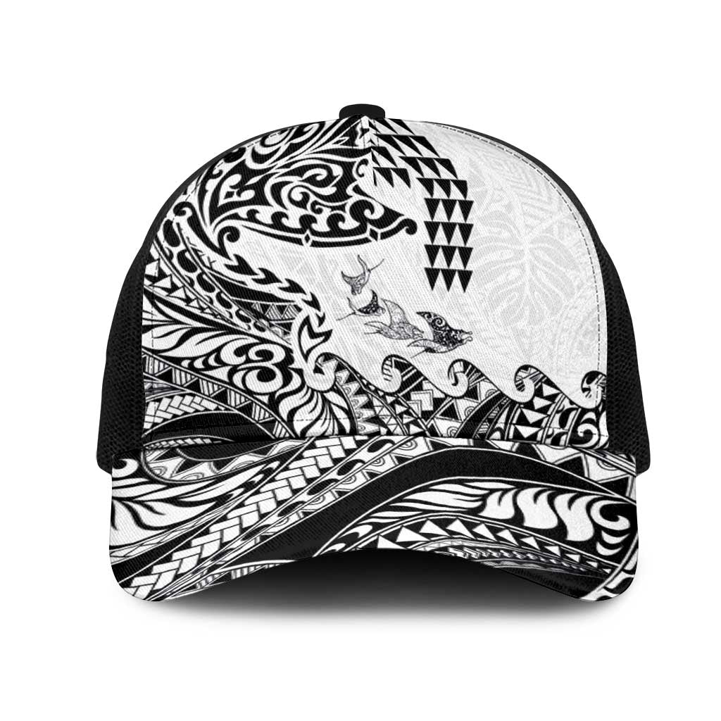 Hawaiian Tribal Manta Ray Mesh Trucker Cap Kakau Tattoo and Polynesian Art Motif Pattern