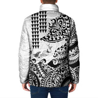 Hawaiian Tribal Manta Ray Padded Jacket Kakau Tattoo and Polynesian Art Motif Pattern