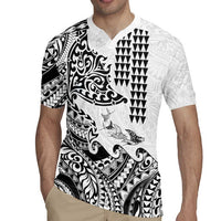 Hawaiian Tribal Manta Ray Rugby Jersey Kakau Tattoo and Polynesian Art Motif Pattern