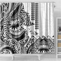 Hawaiian Tribal Manta Ray Shower Curtain Kakau Tattoo and Polynesian Art Motif Pattern