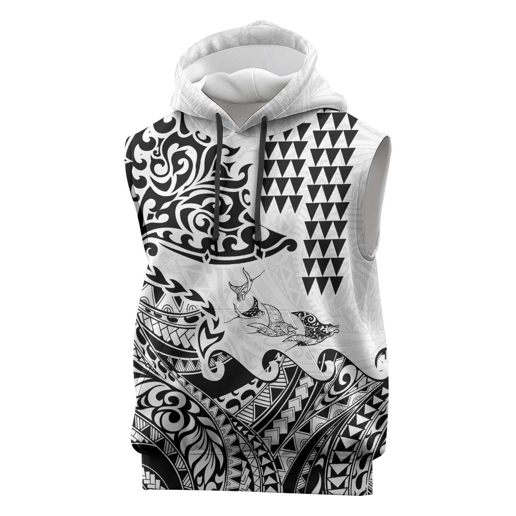 Hawaiian Tribal Manta Ray Sleeveless Hoodie Kakau Tattoo and Polynesian Art Motif Pattern LT03 Multicolor - Polynesian Pride
