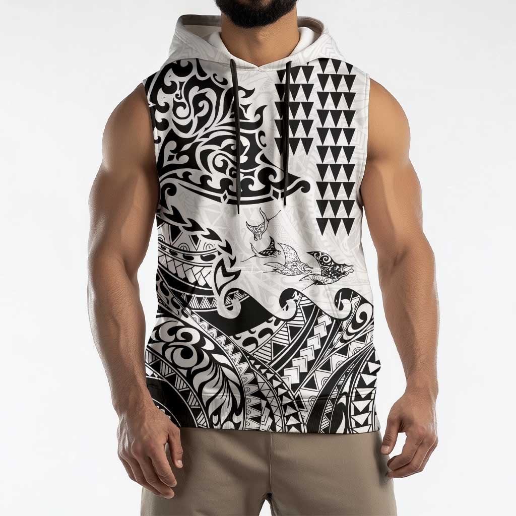 Hawaiian Tribal Manta Ray Sleeveless Hoodie Kakau Tattoo and Polynesian Art Motif Pattern LT03 - Polynesian Pride