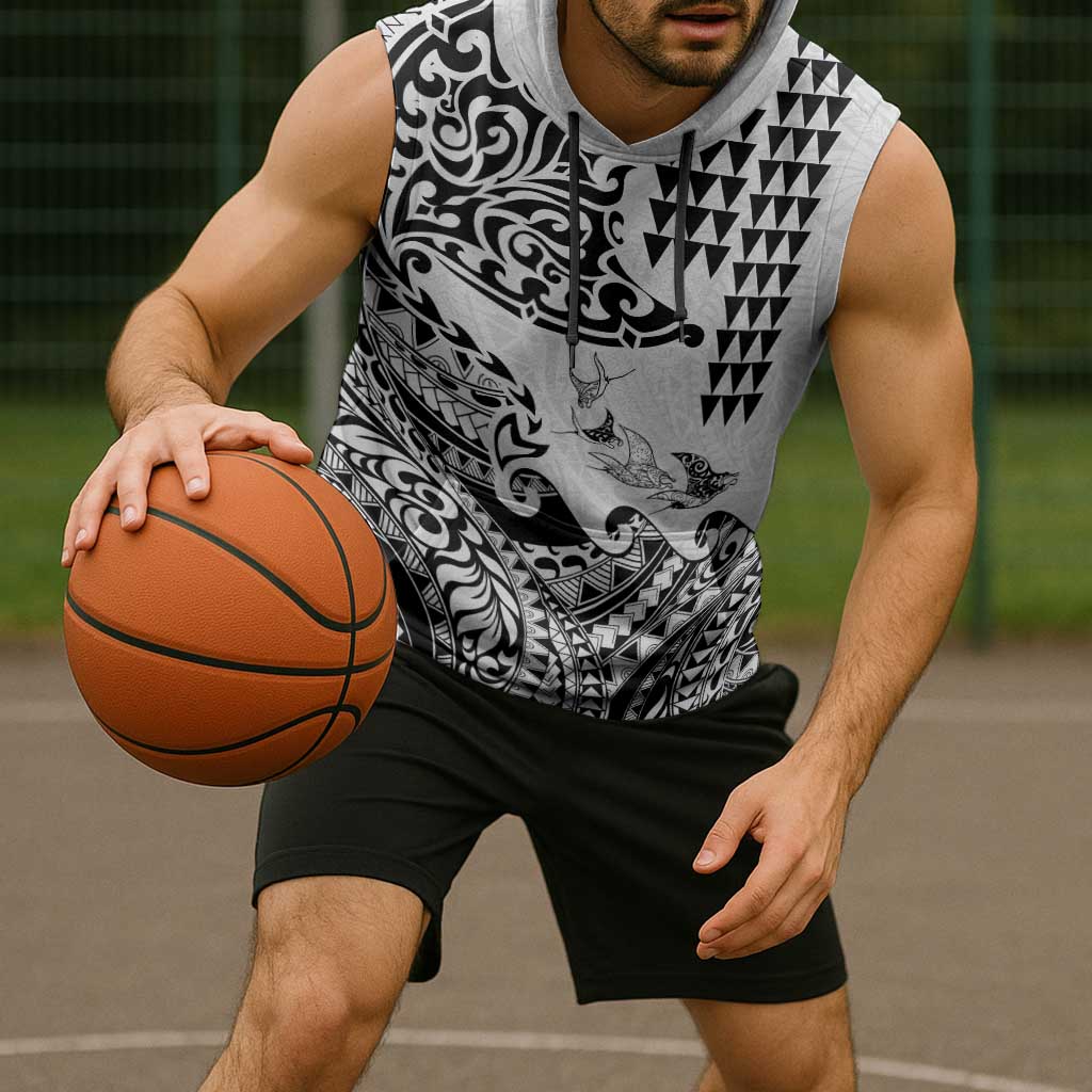 Hawaiian Tribal Manta Ray Sleeveless Hoodie Kakau Tattoo and Polynesian Art Motif Pattern LT03 - Polynesian Pride