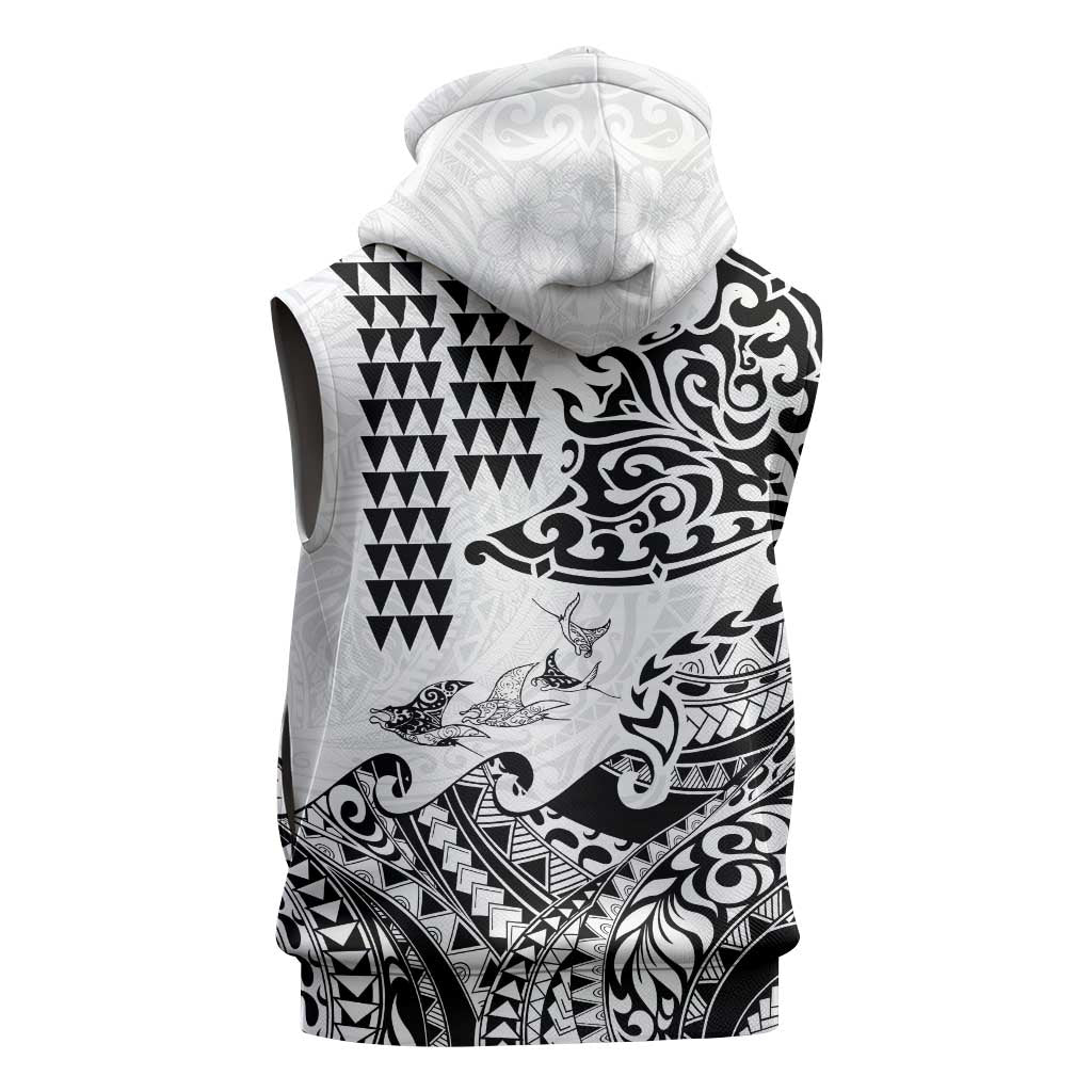 Hawaiian Tribal Manta Ray Sleeveless Zip Hoodie Kakau Tattoo and Polynesian Art Motif Pattern LT03 - Polynesian Pride