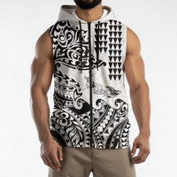 Hawaiian Tribal Manta Ray Sleeveless Zip Hoodie Kakau Tattoo and Polynesian Art Motif Pattern LT03 - Polynesian Pride