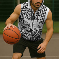 Hawaiian Tribal Manta Ray Sleeveless Zip Hoodie Kakau Tattoo and Polynesian Art Motif Pattern LT03 - Polynesian Pride