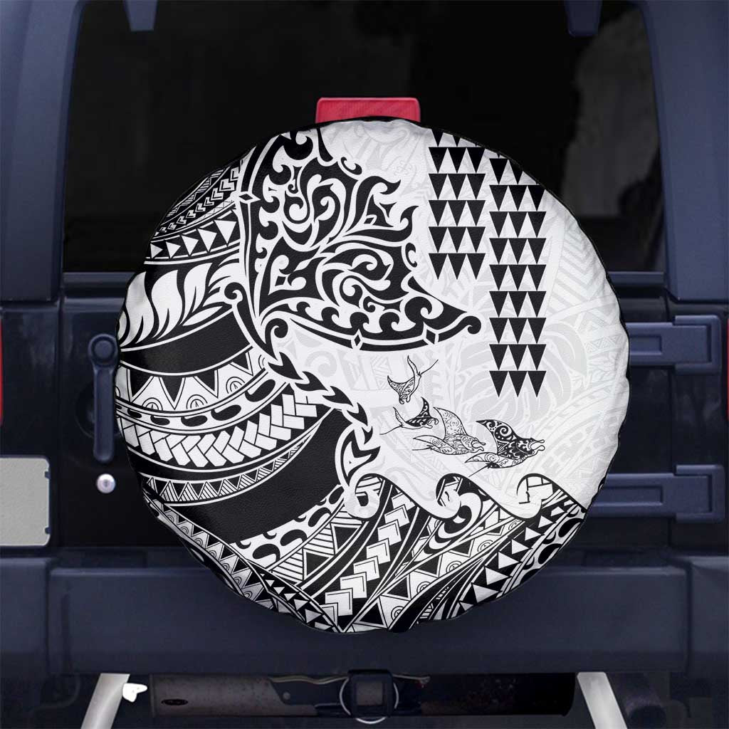 Hawaiian Tribal Manta Ray Spare Tire Cover Kakau Tattoo and Polynesian Art Motif Pattern LT03 No hole Multicolor - Polynesian Pride